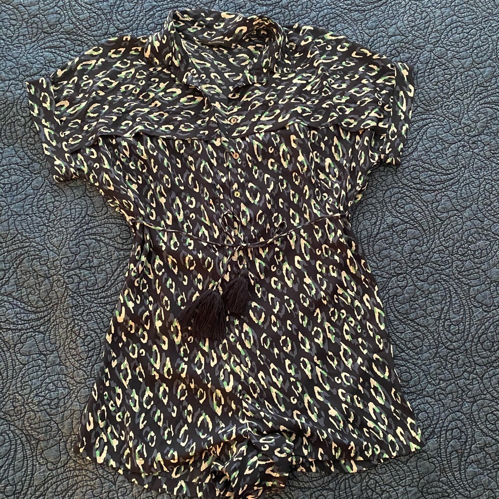 Navy animal print romper